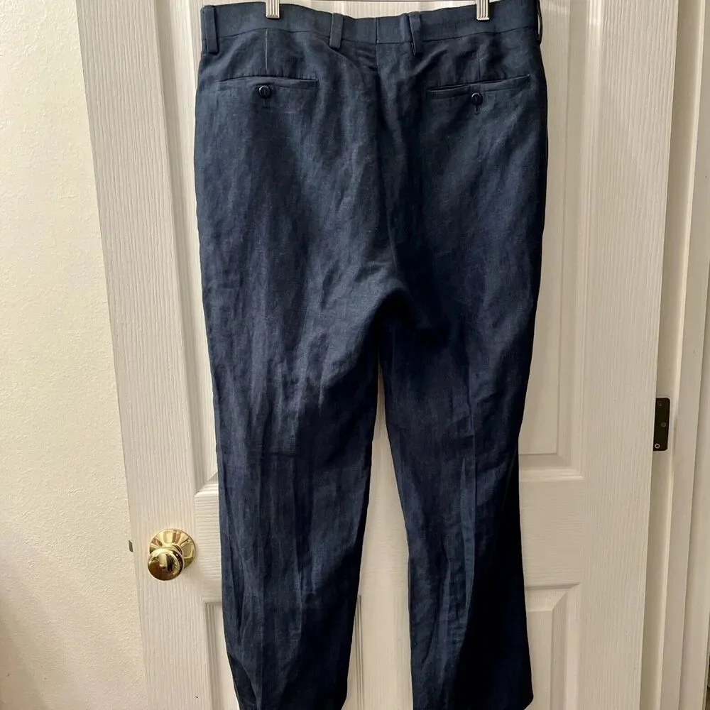 Louis Raphael Tailored Men's Linen Blend‎ Dress Pants 36x30 Navy Blue Preppy